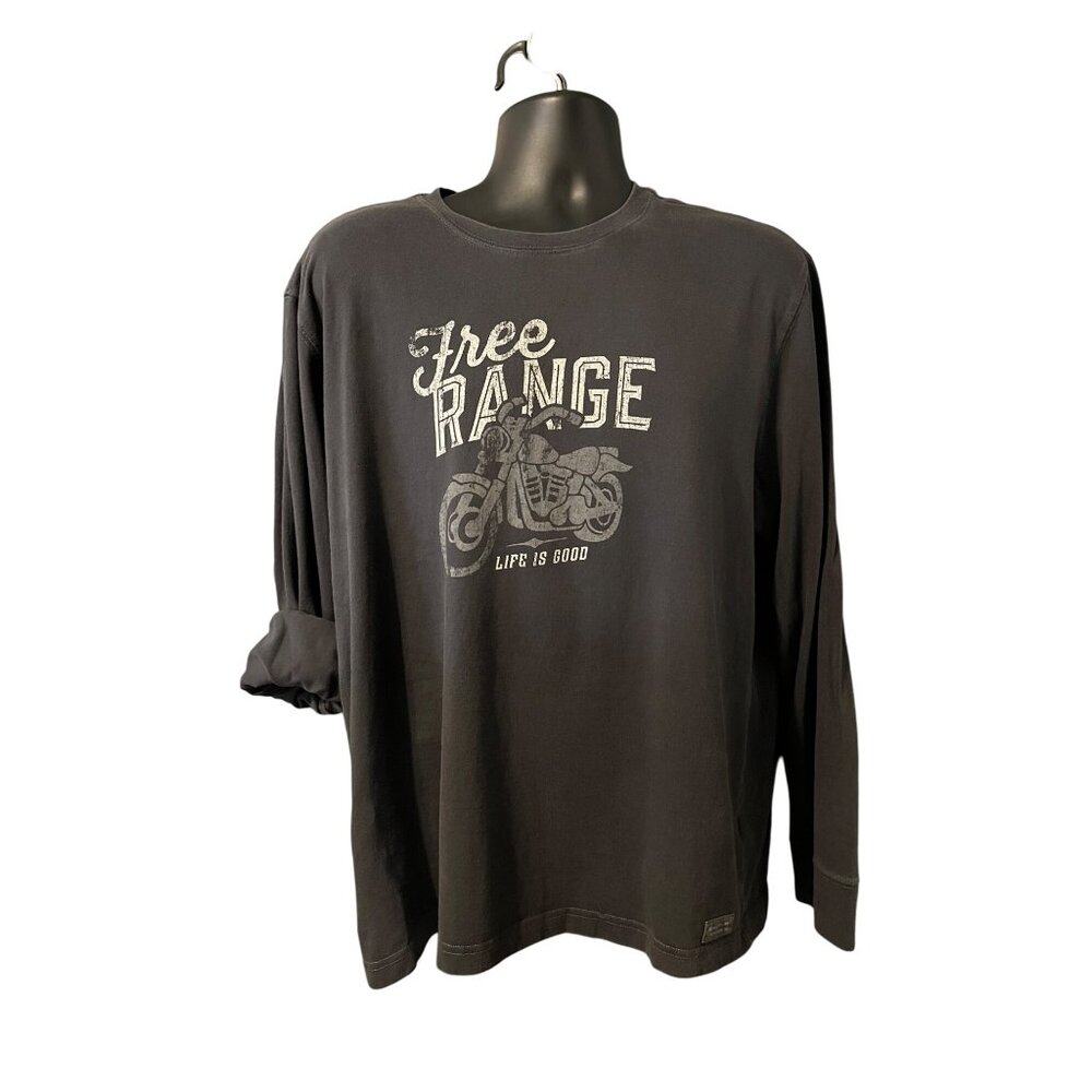 Life Is Good Long Sleeve Free Range Graphic Tee Size L Cotton
